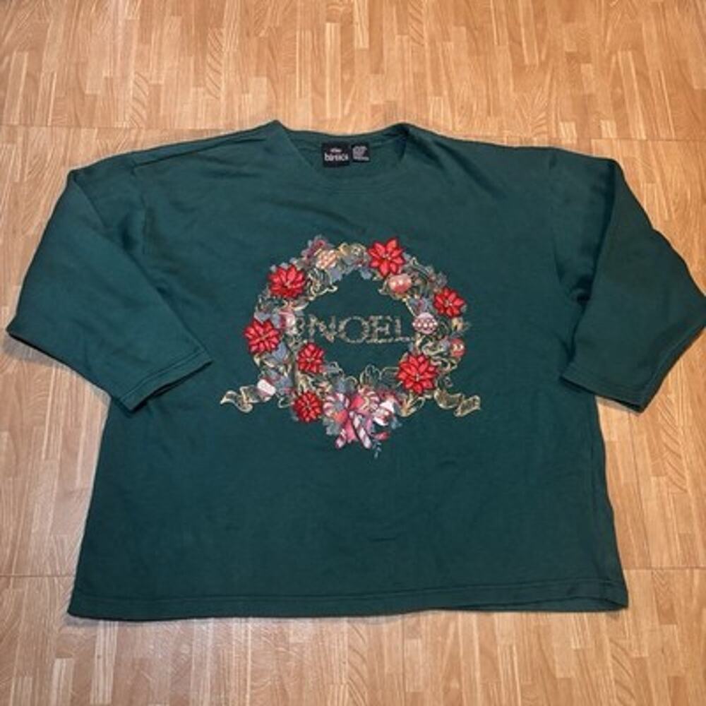 Stefano Basics Christmas Noel Wreath Green Sweatshirt Womens 18/20W Holiday